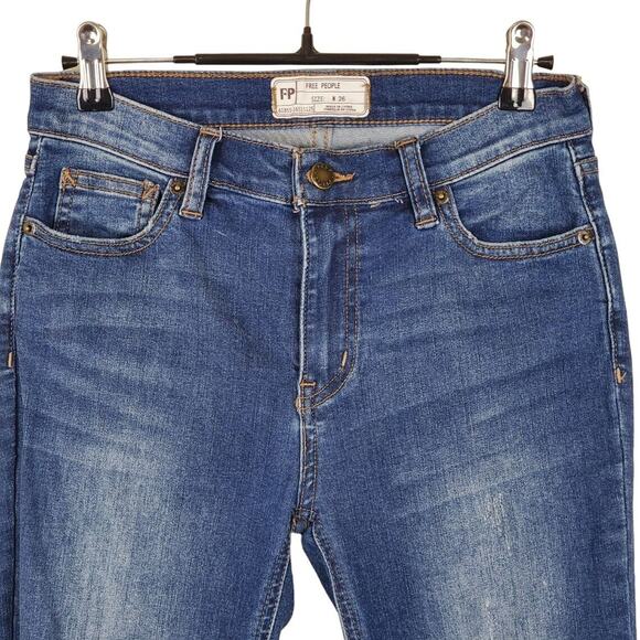 Free People Womens Raw Hem High Rise Skinny Jeans Size 26 FP Fringe Crop Ankle - Picture 4 of 7